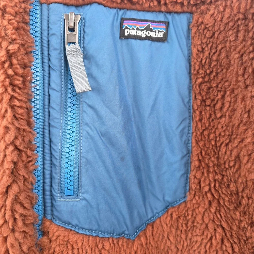 PATAGONIA REVERSIBLE HOODIE KIDS XXL 16-18 2XL BLUE BROWN READY FREDDY JACKET